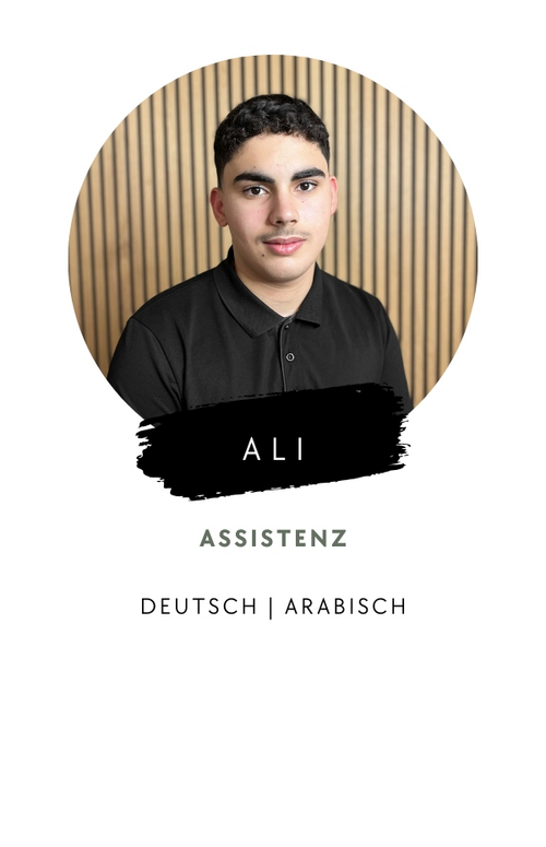 Portrait von Ali, Assistenz bei max your hairstyle. Er spricht Deutsch und Arabisch.